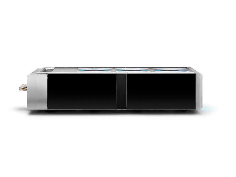 The ULTIMA 2 in profile, showing the two gloss black acrylic side blocks along the flank and the lit vents on top